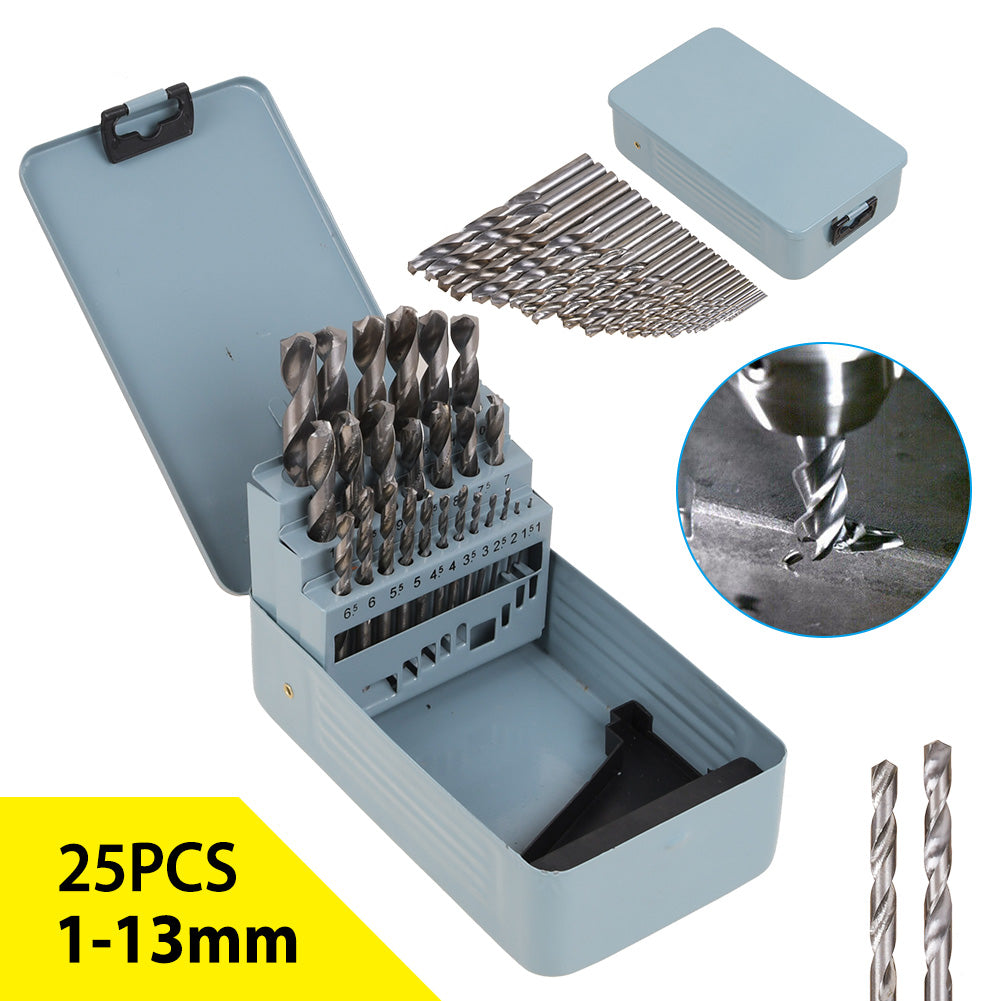 25 Piece HSS Cobalt Metal Drill Bit Set 1mm-13mm Quality High Speed Me ...