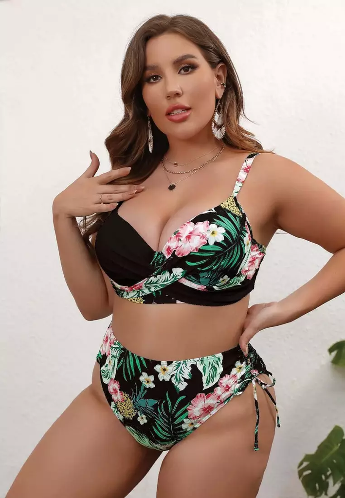 Women Plus Size Tripical Print Bikini Set majexic