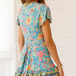 Women Summer A Line V Neck Short Sleeve Flare Floral Boho Dress