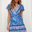 Women Summer A Line V Neck Short Sleeve Flare Floral Boho Dress