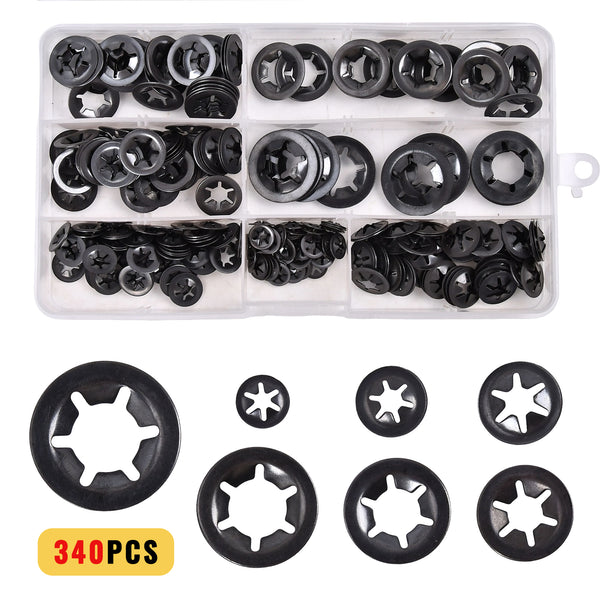 340x Starlock Washers Push On Lock Star Tooth Grab Fastener Clips Lock Set