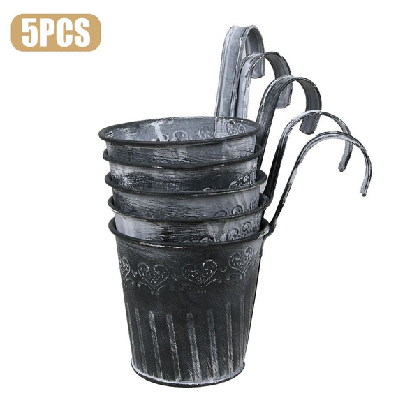 5Pcs Barrel Planter Hanging Plant Flower Pot Garden Flowerpot Tin