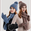 Set of 3pcs Women Knitted Warm Fleece Hat Knitted Scarf Touch Screen Gloves Set