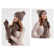 Set of 3pcs Women Knitted Warm Fleece Hat Knitted Scarf Touch Screen Gloves Set
