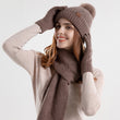 Set of 3pcs Women Knitted Warm Fleece Hat Knitted Scarf Touch Screen Gloves Set