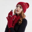 Set of 3pcs Women Knitted Warm Fleece Hat Knitted Scarf Touch Screen Gloves Set