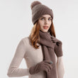 Set of 3pcs Women Knitted Warm Fleece Hat Knitted Scarf Touch Screen Gloves Set