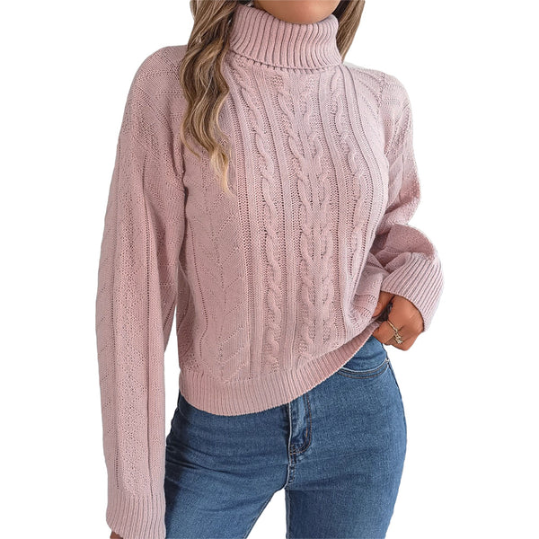 Women Knitted High Neck Sweater Pullover