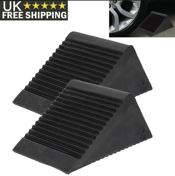 2x Solid Rubber Wheel Chocks Tire Stoppers For Truck RV Trailer Car