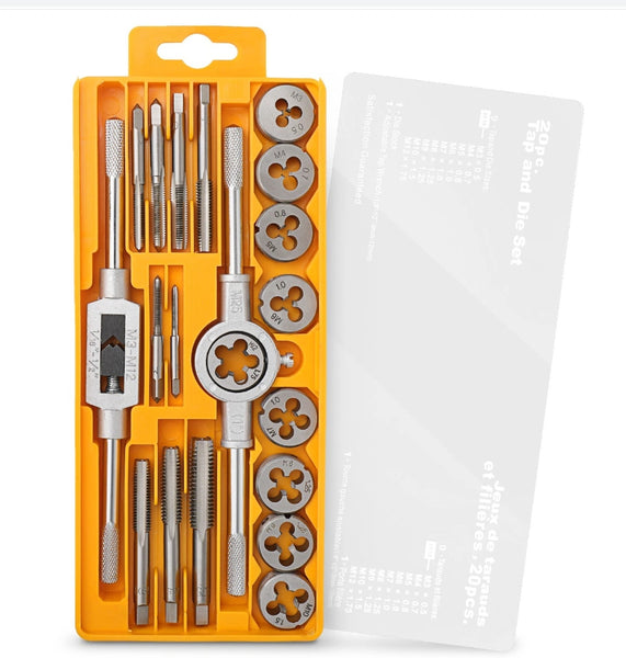 Metric Tap & Die Set Complete M3 to M12 Tapping and Threading Tools 20pc