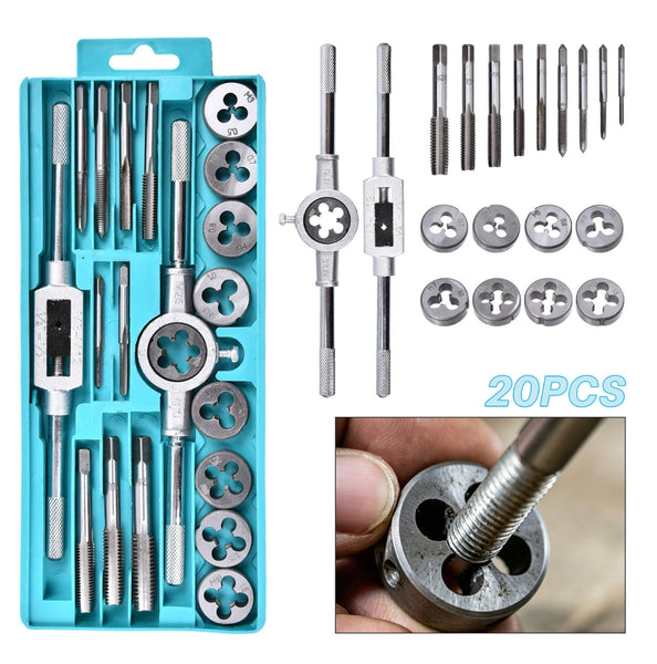 Metric Tap and Die Set 20pc M3-M12 Thread Repair Kit Cut Chase Tapping