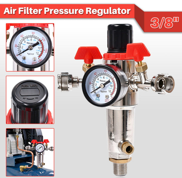 Air Filter Regulator 3/8 Inch Moisture Separator Pressure Gauge