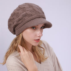 Knit Hat with Brim Baret for Women