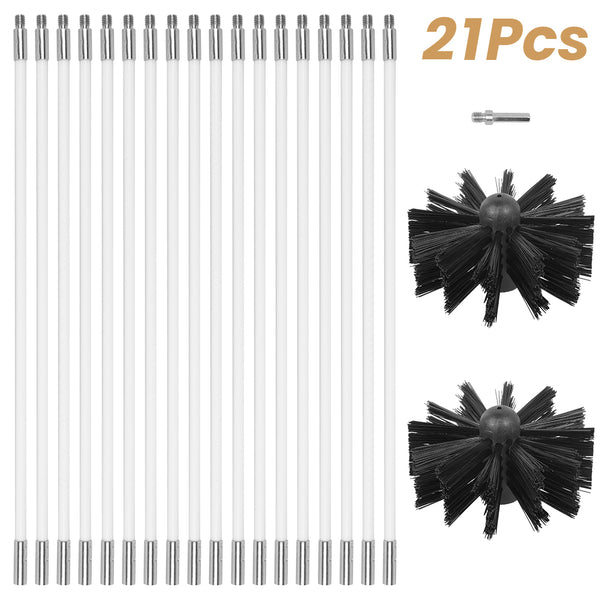 21Pcs Chimney Sweep Set Flue Sweeping Brush & Rod Kit Soot Cleaning Rods