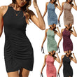 Women's Casual Crew Sleeveless Slim Ruched Bodycon Mini Dresses