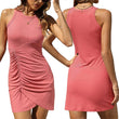 Women's Casual Crew Sleeveless Slim Ruched Bodycon Mini Dresses