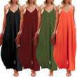Womens Casual Sleeveless Spaghetti Straps Loose Baggy Jumpsuit
