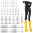 HEAVY DUTY HAND RIVETER TOOL + 200 ASSORTED RIVETS AND 4 NOZZLE HEAD