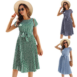 Women Round Neck Print Short Sleeves Dress
