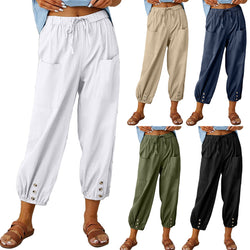 Women Elastic High Waist Loose Casual Pants with Pockets