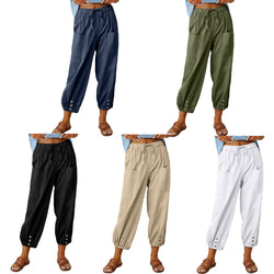 Women Elastic High Waist Loose Casual Pants with Pockets