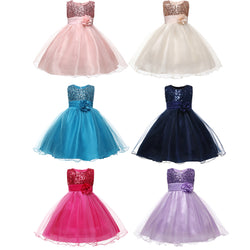 Girls Princess Dress Sequin Tulle Flower Dress