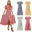 Women's Stripe Patchwork Ruffle Wrap Long Maxi Dress