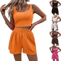 Womens 2 Piece Outfits Sleeveless Square Neck Crop Top Tank High Waisted Shorts  Lounge Set