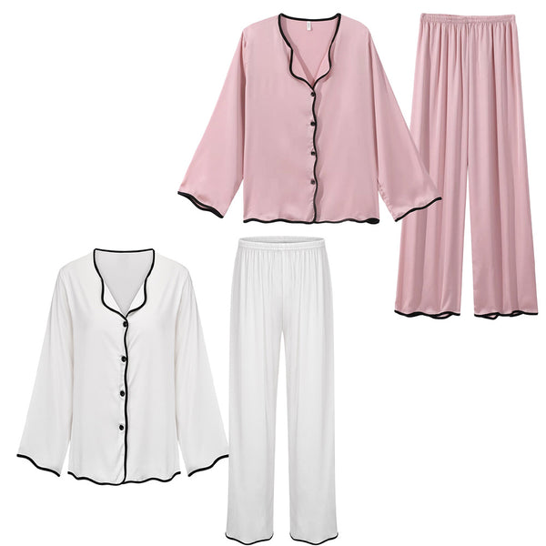 Womens  Pajamas Two Piece Suit Long Sleeve Top Pants Pajama Set