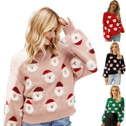 Womens Ugly Christmas Sweater Round Neck Knit Pullover Santa Claus Jumper Top