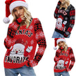 Women Novelty Santa Claus Round Neck Knit Sweater  Pullover