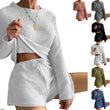 Womens Waffle Knit Pajama Sets Long Sleeve Top and Shorts Matching Loungewear