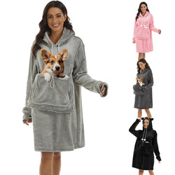 Multifunction Wearable Blanket Hoodie Fleece Pet Pouch Hoodie