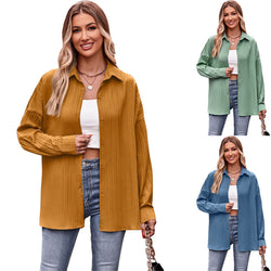 Women Long Sleeve Solid Color Loose  Blouse