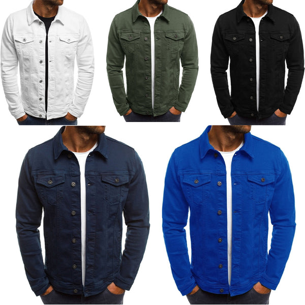 Men Cotton Denim Casual Solid Color Lapel Single Breasted Jacket