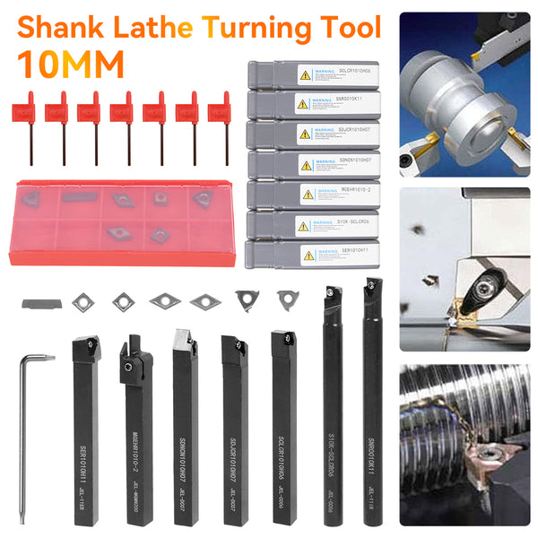 7 set 10mm Shank Lathe Turning Tool+ 7x Carbide Insert Blade