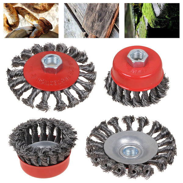 4Pcs Twist Knot Semi Flat Wire Wheel Cup Brush Set Kit