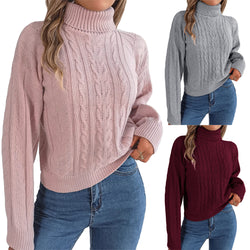 Women Knitted High Neck Sweater Pullover