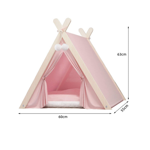 Cat Tent & Dog Tent, Wooden Triangular Pet House with Soft Cushion