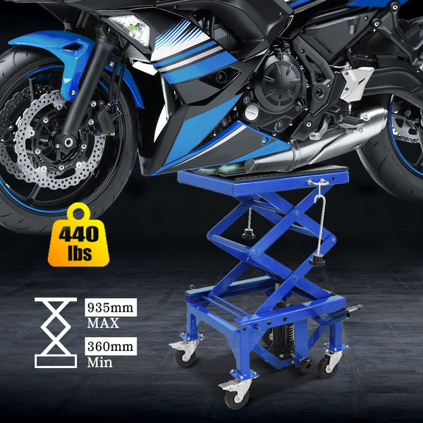 Hydraulic Scissor 440lb Bike Motorcycle Lift With 4 Wheel