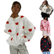 Love Embroidery Knit O-neck Women Pullover Lantern Sleeve Oversized Sweater