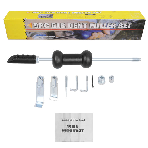 Slide Hammer 9pc 5lb Dent Puller Kit Body Shop Car Repair Tool