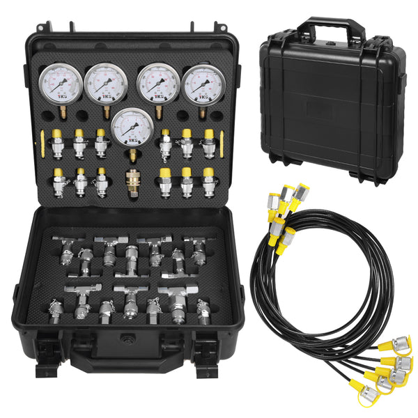 Hydraulic Pressure Test Kit 5 Gauges 13 Couplings 14 Tee Connectors