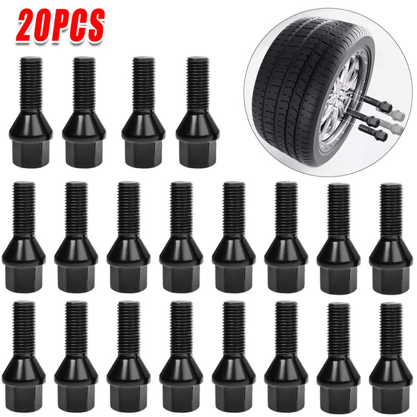 20x Black 12x1.5 Cone Seat Wheel Lug Bolts 28mm Shank / 17mm Hex