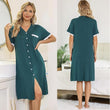 Womens V-Neck Button Down Short Sleeve Nightgown