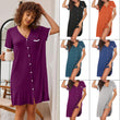 Womens V-Neck Button Down Short Sleeve Nightgown