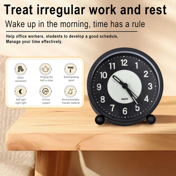 Silent Bedside Alarm Clock Non~Ticking Glow-in-the-Dark