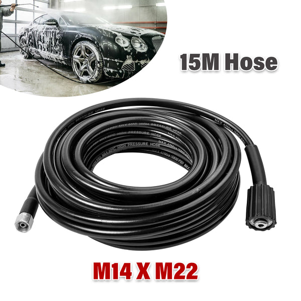 15M High Pressure Washer Hose Pipe Jet Wash Lance Thread M14 X M22