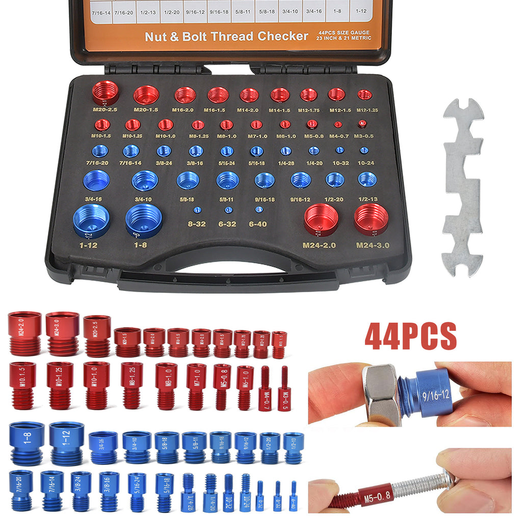 44Pcs Inch & Metric Set Nut & Bolt Thread Checker Identifier – majexic ...