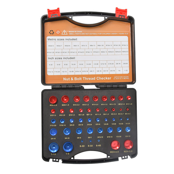 44Pcs Inch & Metric Set Nut & Bolt Thread Checker Identifier